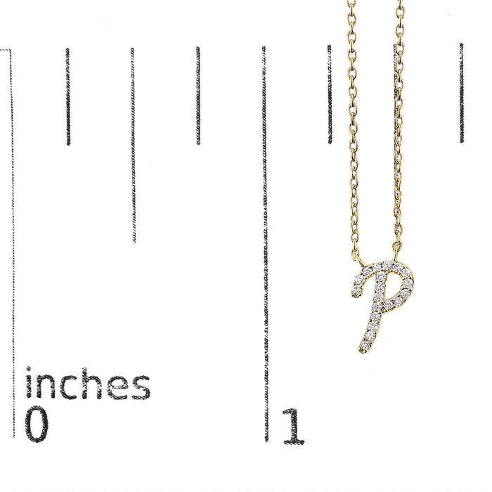 Diamond Accent A-Z Initial Script Style Pendant Necklace in 10K Yellow Gold