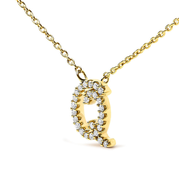 Diamond Accent A-Z Initial Script Style Pendant Necklace in 10K Yellow Gold