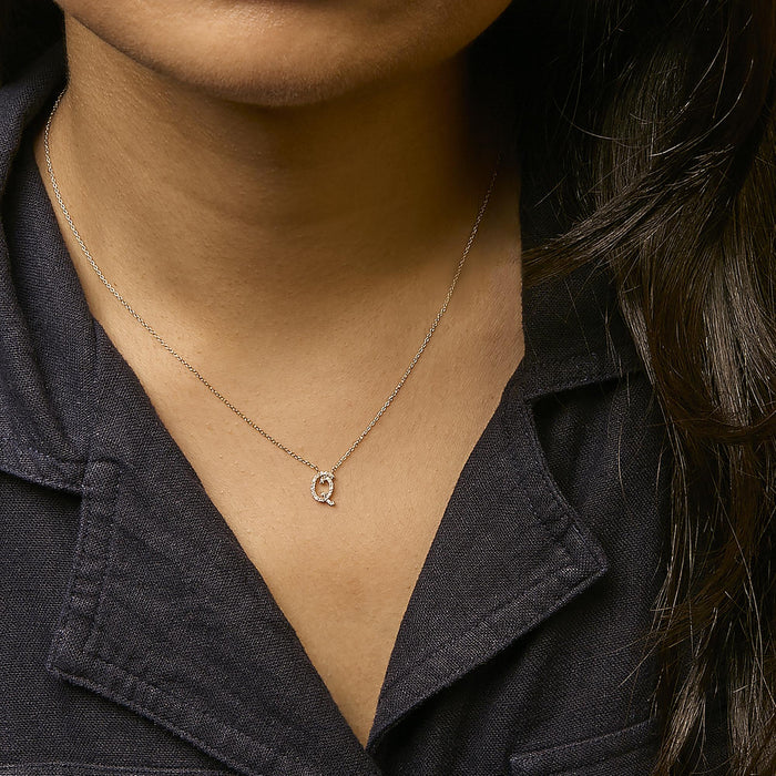 Diamond Accent A-Z Initial Script Style Pendant Necklace in 10K Yellow Gold