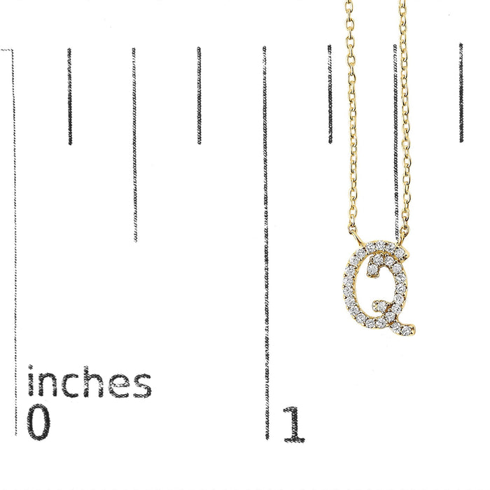 Diamond Accent A-Z Initial Script Style Pendant Necklace in 10K Yellow Gold