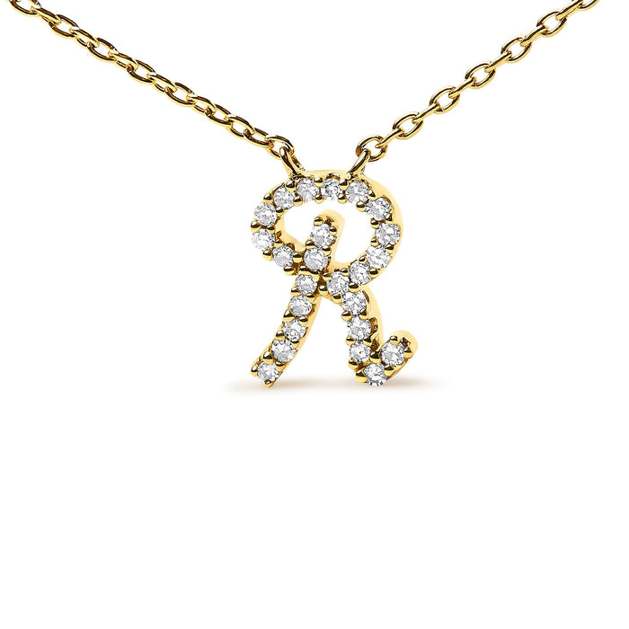 Diamond Accent A-Z Initial Script Style Pendant Necklace in 10K Yellow Gold, photo 35