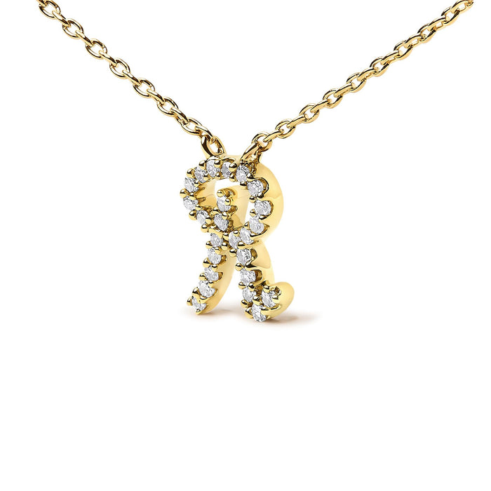 Diamond Accent A-Z Initial Script Style Pendant Necklace in 10K Yellow Gold
