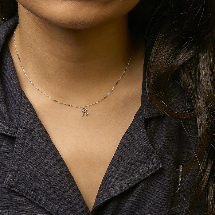 Diamond Accent A-Z Initial Script Style Pendant Necklace in 10K Yellow Gold