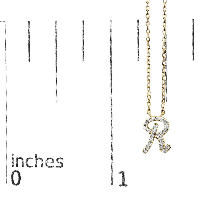Diamond Accent A-Z Initial Script Style Pendant Necklace in 10K Yellow Gold