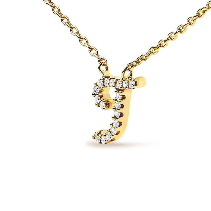 Diamond Accent A-Z Initial Script Style Pendant Necklace in 10K Yellow Gold