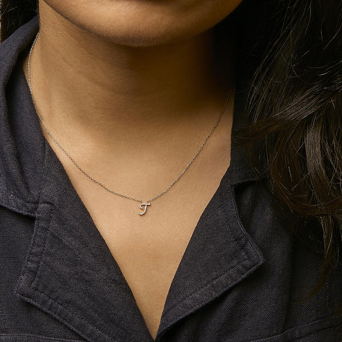 Diamond Accent A-Z Initial Script Style Pendant Necklace in 10K Yellow Gold, photo 59