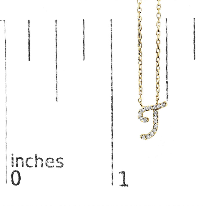 Diamond Accent A-Z Initial Script Style Pendant Necklace in 10K Yellow Gold