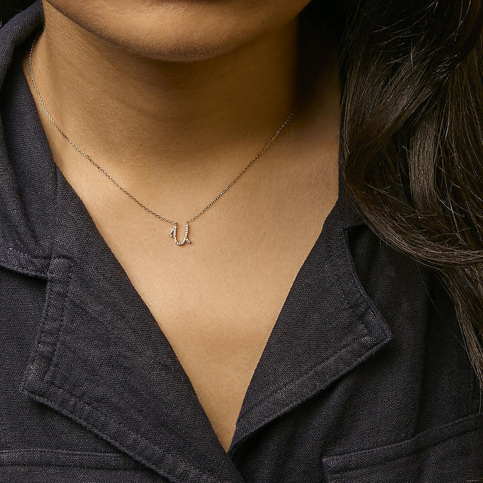 Diamond Accent A-Z Initial Script Style Pendant Necklace in 10K Yellow Gold, photo 58