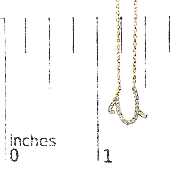 Diamond Accent A-Z Initial Script Style Pendant Necklace in 10K Yellow Gold