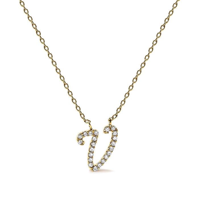 Diamond Accent A-Z Initial Script Style Pendant Necklace in 10K Yellow Gold, photo 5