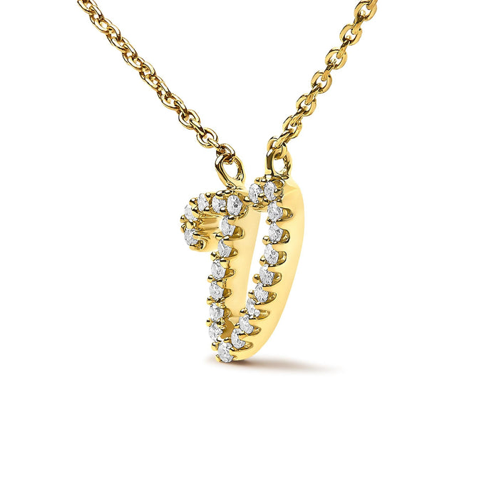 Diamond Accent A-Z Initial Script Style Pendant Necklace in 10K Yellow Gold