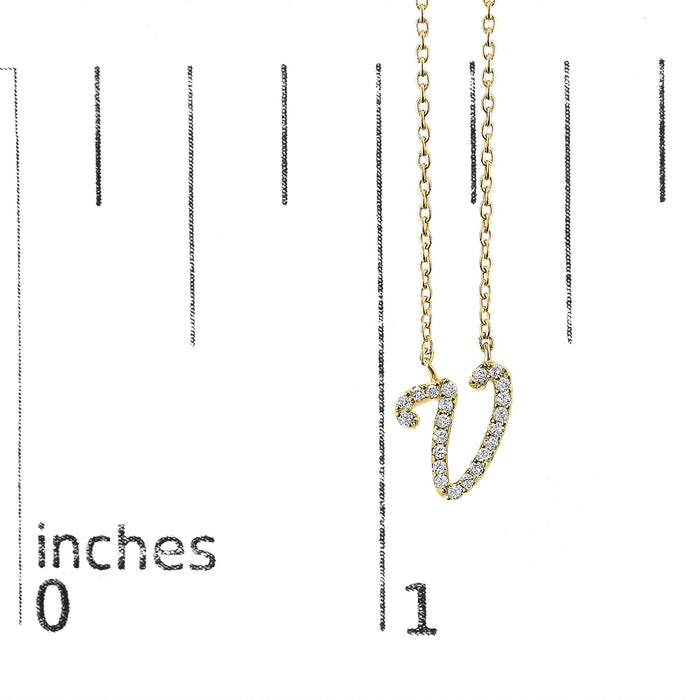 Diamond Accent A-Z Initial Script Style Pendant Necklace in 10K Yellow Gold