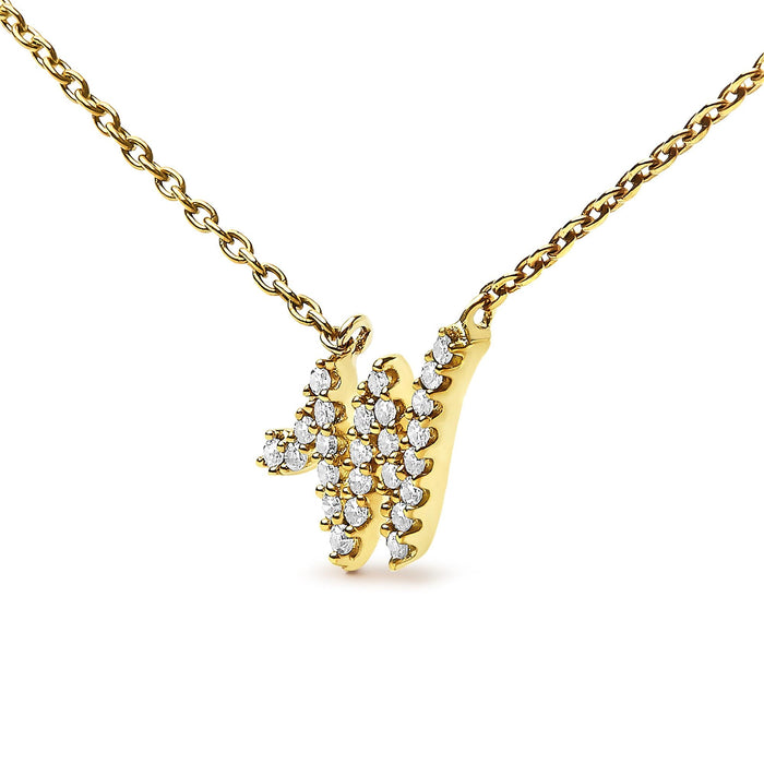 Diamond Accent A-Z Initial Script Style Pendant Necklace in 10K Yellow Gold