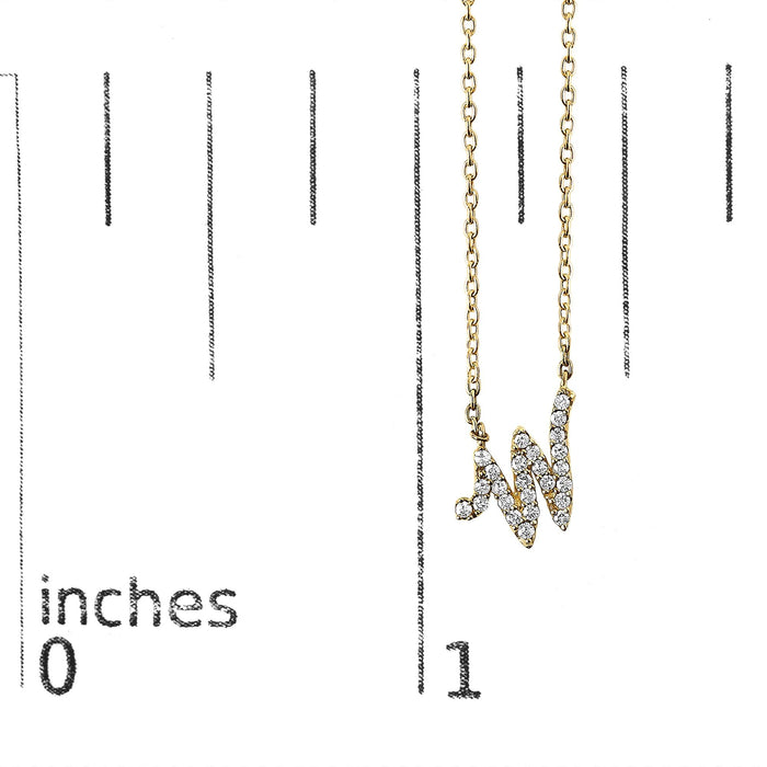 Diamond Accent A-Z Initial Script Style Pendant Necklace in 10K Yellow Gold