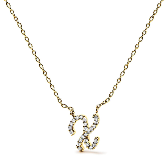 Diamond Accent A-Z Initial Script Style Pendant Necklace in 10K Yellow Gold, photo 3