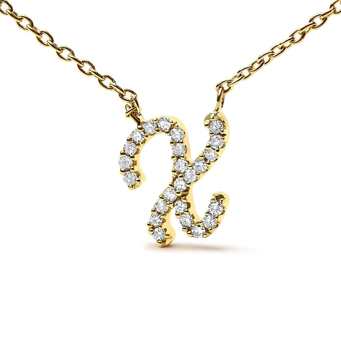 Diamond Accent A-Z Initial Script Style Pendant Necklace in 10K Yellow Gold, photo 29