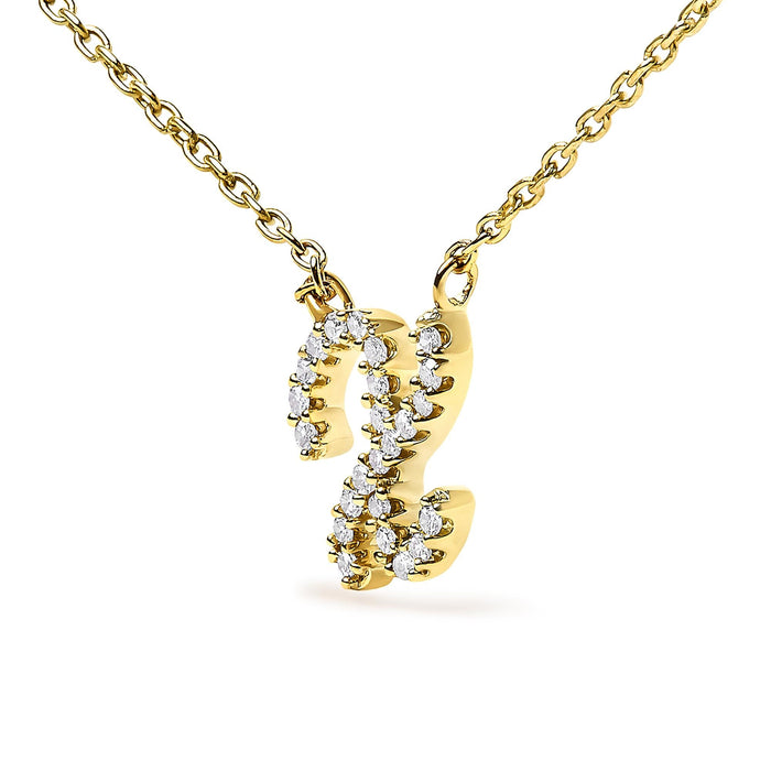 Diamond Accent A-Z Initial Script Style Pendant Necklace in 10K Yellow Gold