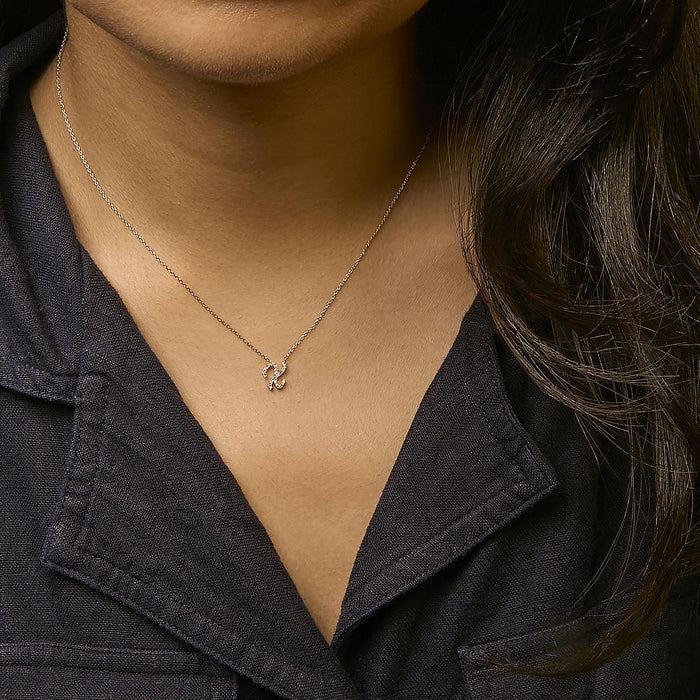 Diamond Accent A-Z Initial Script Style Pendant Necklace in 10K Yellow Gold, photo 55