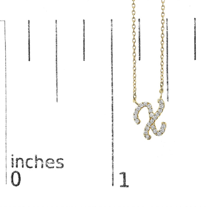 Diamond Accent A-Z Initial Script Style Pendant Necklace in 10K Yellow Gold