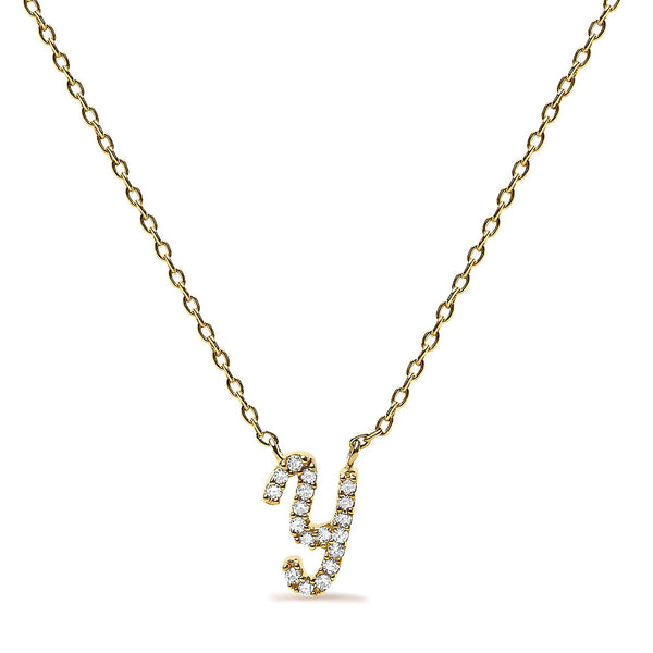 Diamond Accent A-Z Initial Script Style Pendant Necklace in 10K Yellow Gold, photo 2