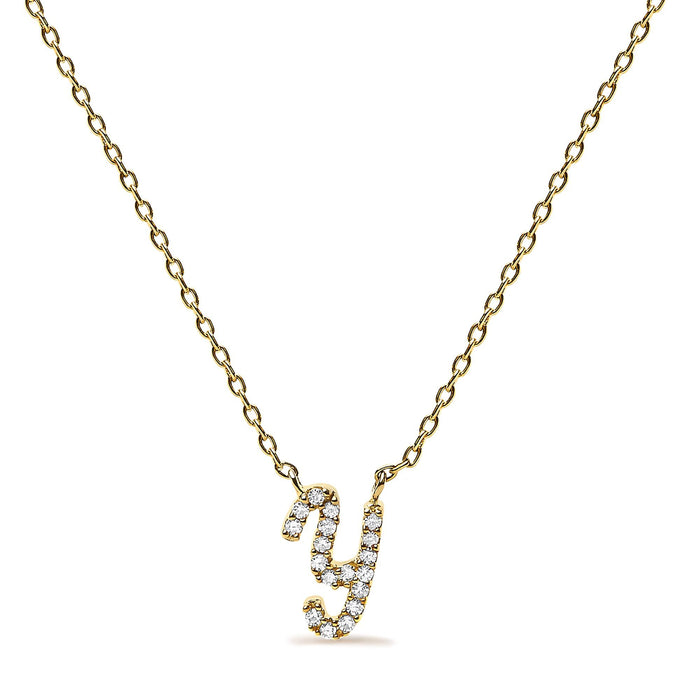 Diamond Accent A-Z Initial Script Style Pendant Necklace in 10K Yellow Gold, photo 2