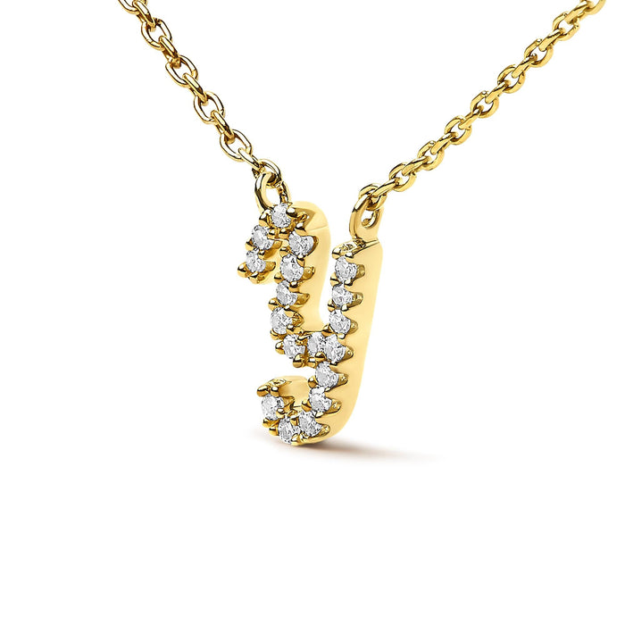 Diamond Accent A-Z Initial Script Style Pendant Necklace in 10K Yellow Gold