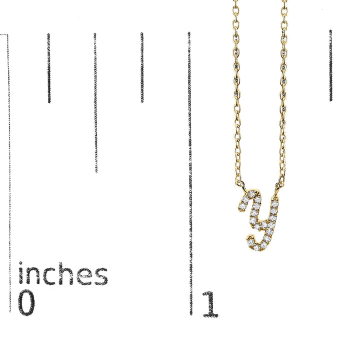 Diamond Accent A-Z Initial Script Style Pendant Necklace in 10K Yellow Gold