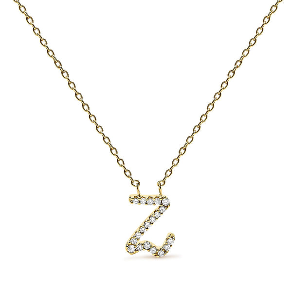 Diamond Accent A-Z Initial Script Style Pendant Necklace in 14K Yellow Gold, photo 1