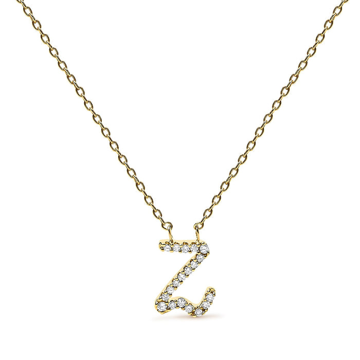 Diamond Accent A-Z Initial Script Style Pendant Necklace in 10K Yellow Gold, photo 1