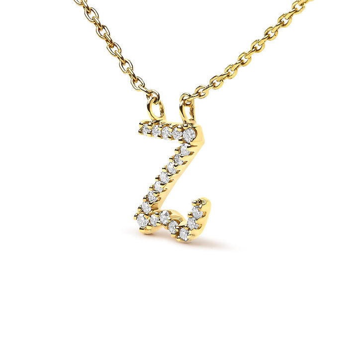 Diamond Accent A-Z Initial Script Style Pendant Necklace in 10K Yellow Gold