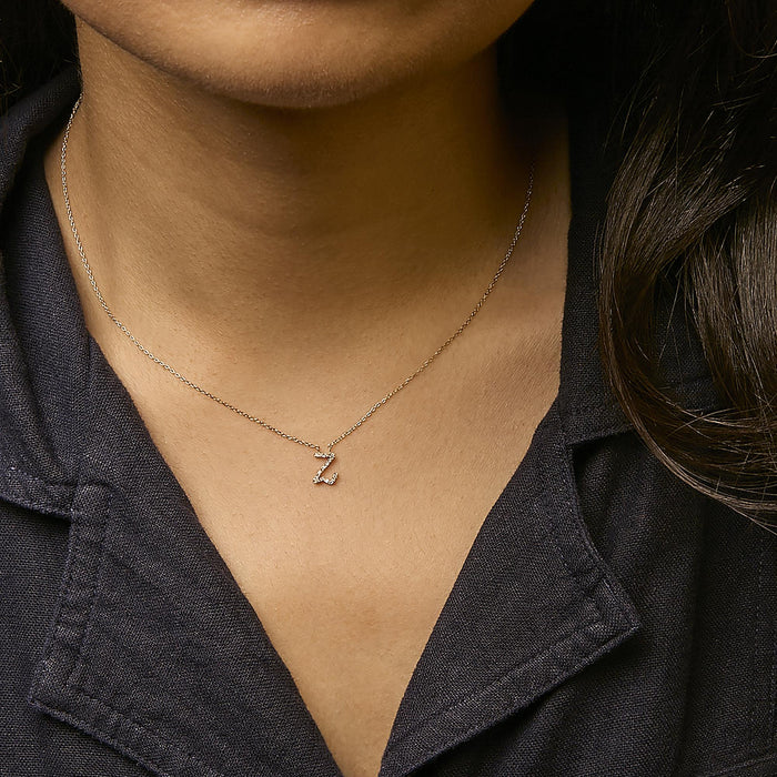 Diamond Accent A-Z Initial Script Style Pendant Necklace in 10K Yellow Gold, photo 53