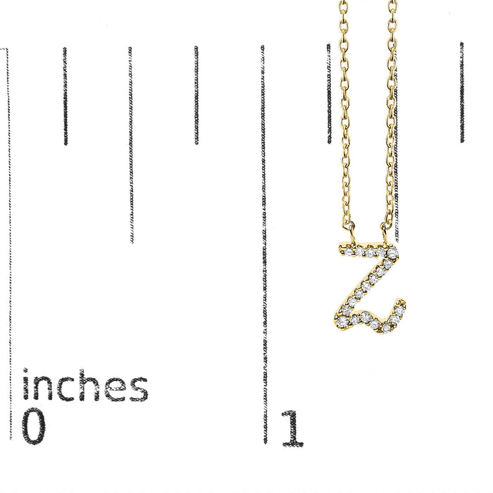 Diamond Accent A-Z Initial Script Style Pendant Necklace in 10K Yellow Gold