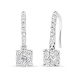 Aretes colgantes de halo con diamantes de 1/2 ct. p.t. y gancho en oro blanco de 14K