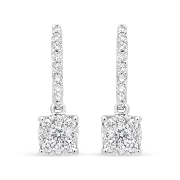 1/2 Ct. T.W. Diamond Halo Dangle Hook Earrings in 14K White Gold, photo 2