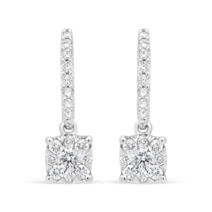 1/2 Ct. T.W. Diamond Halo Dangle Hook Earrings in 14K White Gold, photo 2