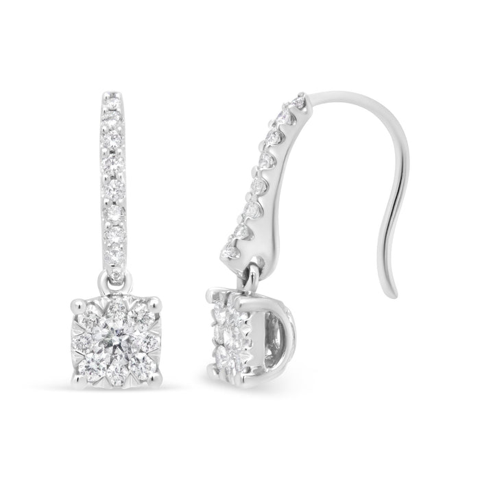 1/2 Ct. T.W. Diamond Halo Dangle Hook Earrings in 14K White Gold, photo 4