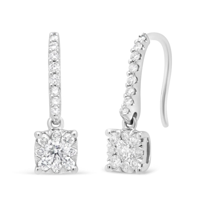 1/2 Ct. T.W. Diamond Halo Dangle Hook Earrings in 14K White Gold, photo 5