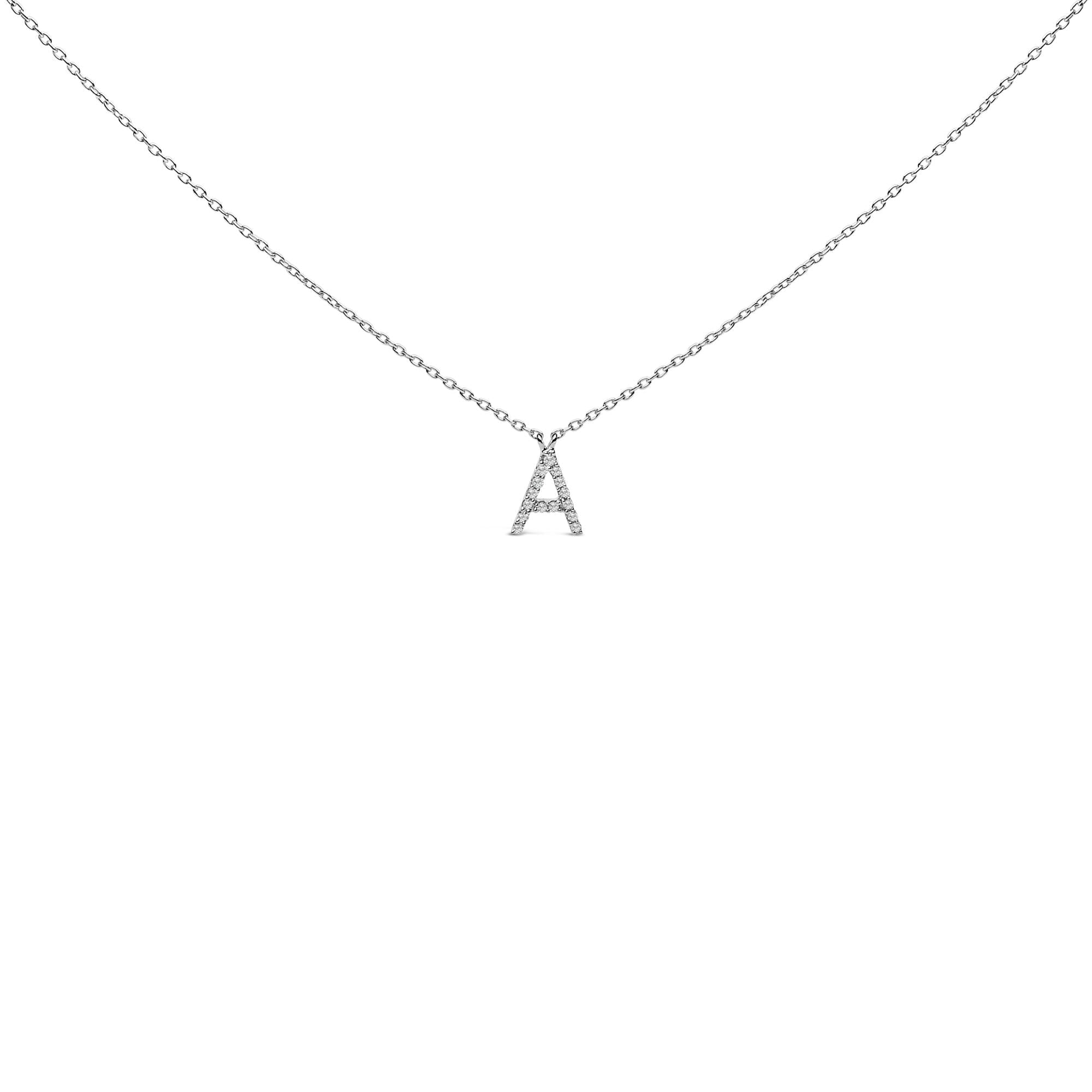 Collar con colgante de inicial A-Z en bloque con detalle de diamante en oro blanco de 10K, foto 26