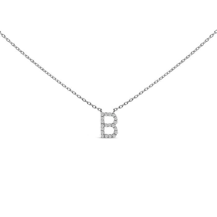 Collar con colgante de inicial A-Z en bloque con detalle de diamante en oro blanco de 10K, foto 25