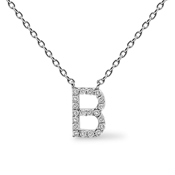 Collar con colgante de inicial A-Z en bloque con detalle de diamante en oro blanco de 10K, foto 51