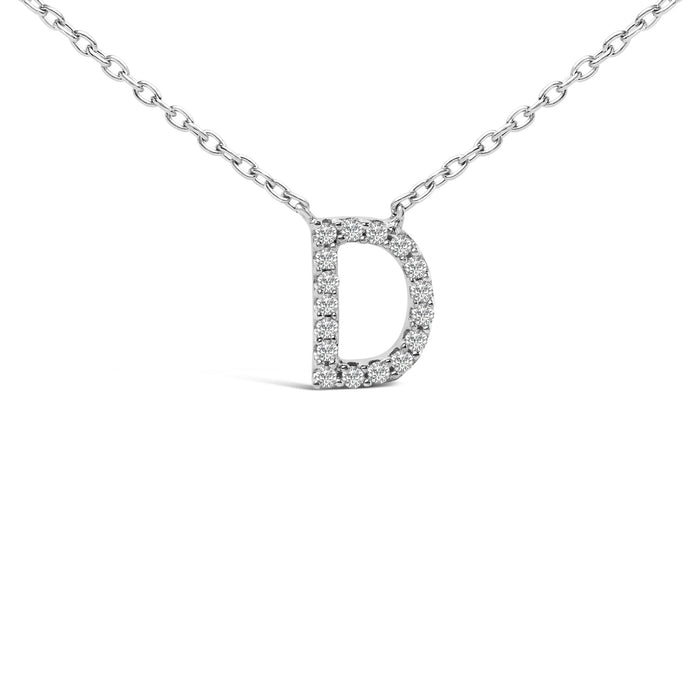 Collar con colgante de inicial A-Z en bloque con detalle de diamante en oro blanco de 10K, foto 49