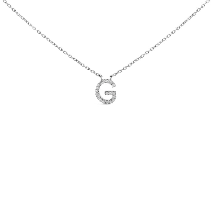 Collar con colgante de inicial A-Z en bloque con detalle de diamante en oro blanco de 10K, foto 20