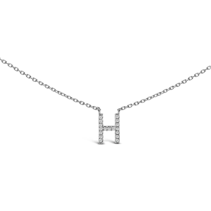 Collar con colgante de inicial A-Z en bloque con detalle de diamante en oro blanco de 10K, foto 19