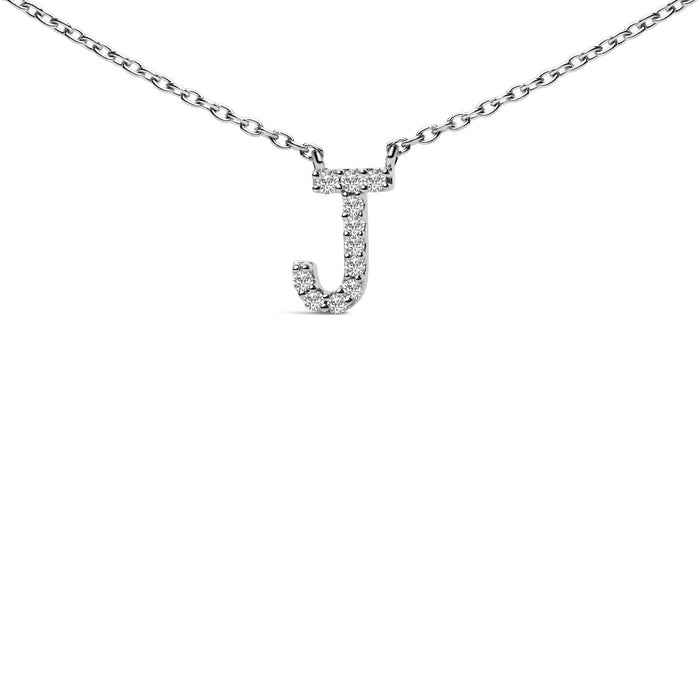 Collar con colgante de inicial A-Z en bloque con detalle de diamante en oro blanco de 10K, foto 43