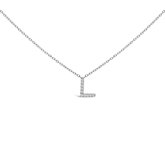 Collar con colgante de inicial A-Z en bloque con detalle de diamante en oro blanco de 10K, foto 15