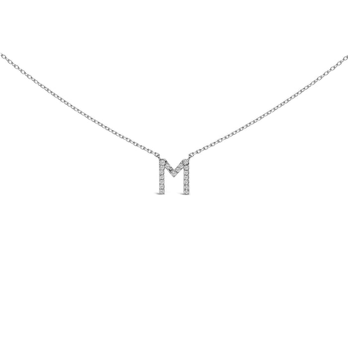 Collar con colgante de inicial A-Z en bloque con detalle de diamante en oro blanco de 10K, foto 14