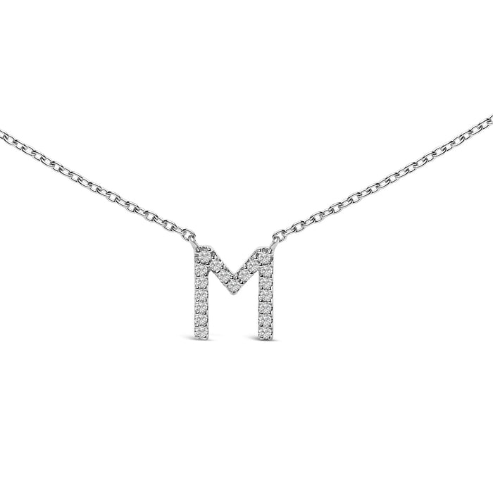 Collar con colgante de inicial A-Z en bloque con detalle de diamante en oro blanco de 10K, foto 40