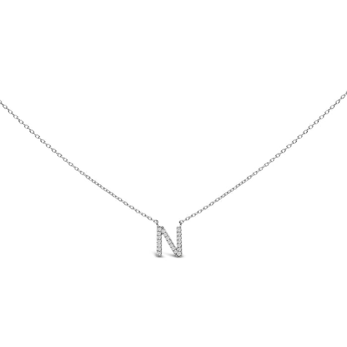 Collar con colgante de inicial A-Z en bloque con detalle de diamante en oro blanco de 10K, foto 13