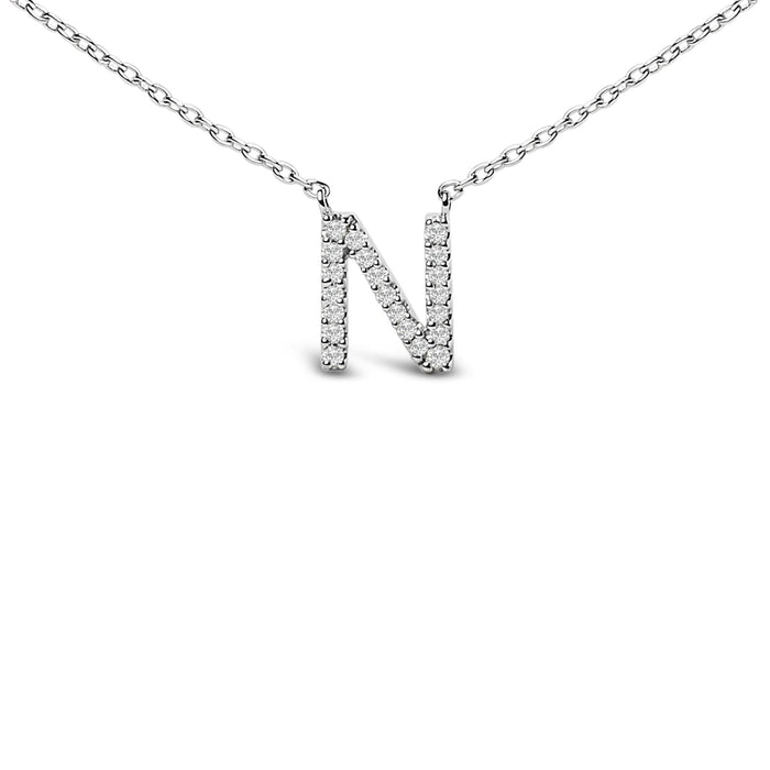 Collar con colgante de inicial A-Z en bloque con detalle de diamante en oro blanco de 10K, foto 39