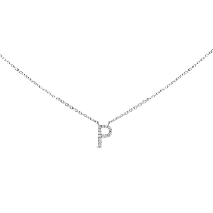 Collar con colgante de inicial A-Z en bloque con detalle de diamante en oro blanco de 10K, foto 11